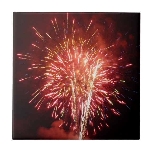 Rot, Weiß und Blau Feuerwerke II Patriotisch Fliese (Vorderseite)