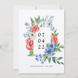 Rot weiß und Blau | Floral Save the Date Invitati Einladung