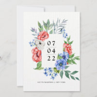 Rot weiß und Blau | Floral Save the Date Invitati