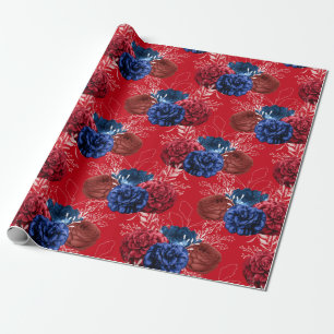 Rot, Weiß und Blau Florales USA-Muster Geschenkpapier