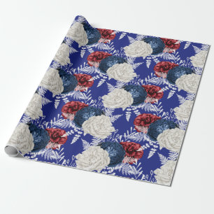 Rot, Weiß und Blau Florales USA-Muster Geschenkpapier