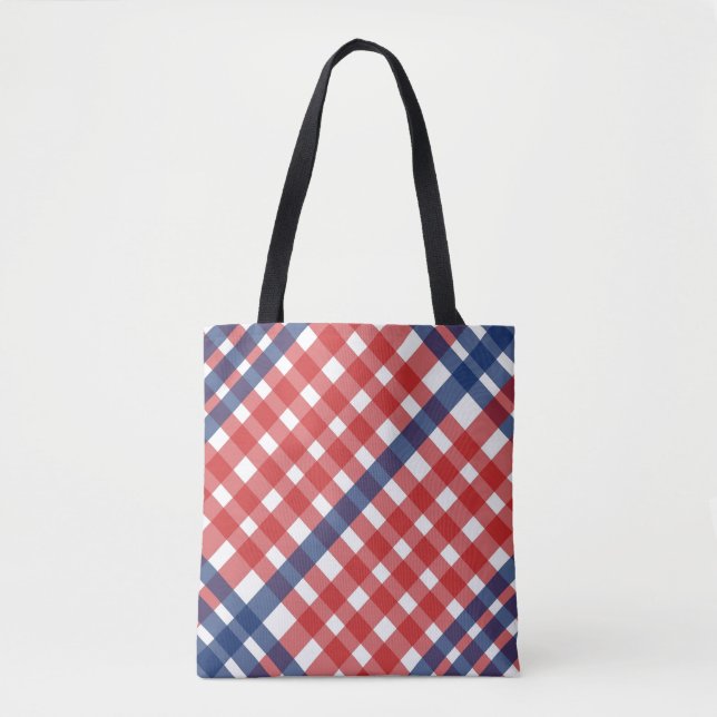 Rot, Weiß und Blau Gingham Kariert Tasche (Vorderseite)