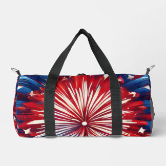 Rot, Weiß und Blau Grafik Feuerwerke Duffle Bag
