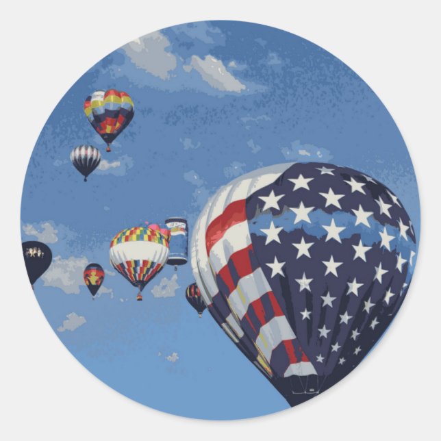 Rot, Weiß und Blau Heißluftballon Runder Aufkleber (Vorderseite)