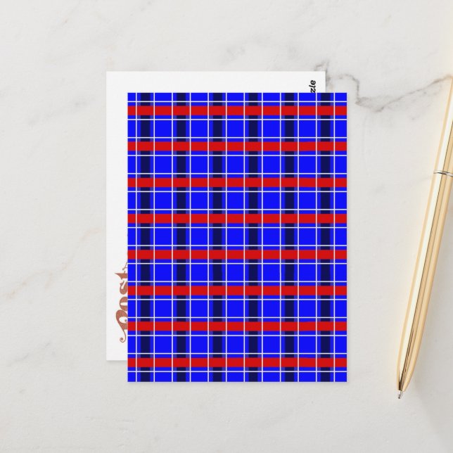 Rot, Weiß und Blau Kariert Postkarte (Vorderseite/Rückseite Beispiel)