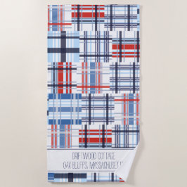 Rot, Weiß und Blau Madras Badetücher mit Text Strandtuch