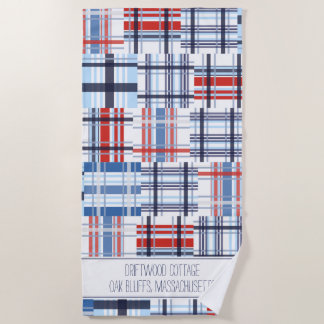 Rot, Weiß und Blau Madras Badetücher mit Text Strandtuch