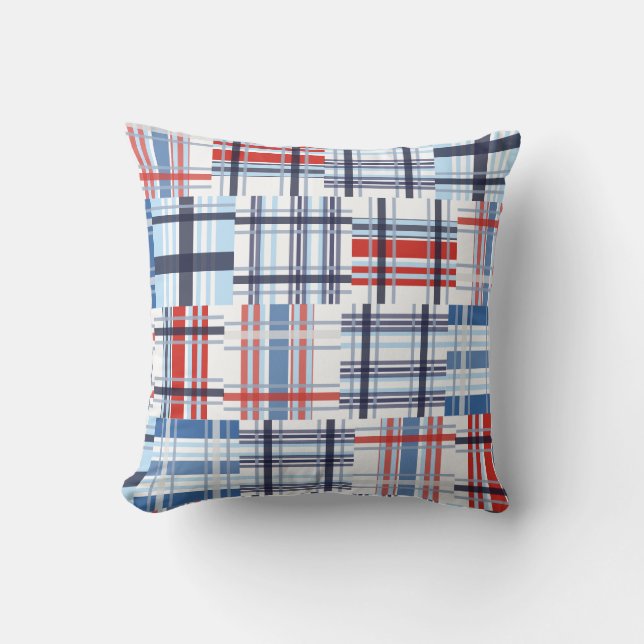 Rot, Weiß und Blau Madras Kissen (Vorderseite)
