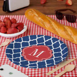Rot-Weiß und Blau-marokkanisches Quatrefolienmonog Pappteller