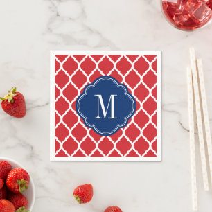 Rot-Weiß und Blau-marokkanisches Quatrefolienmonog Serviette