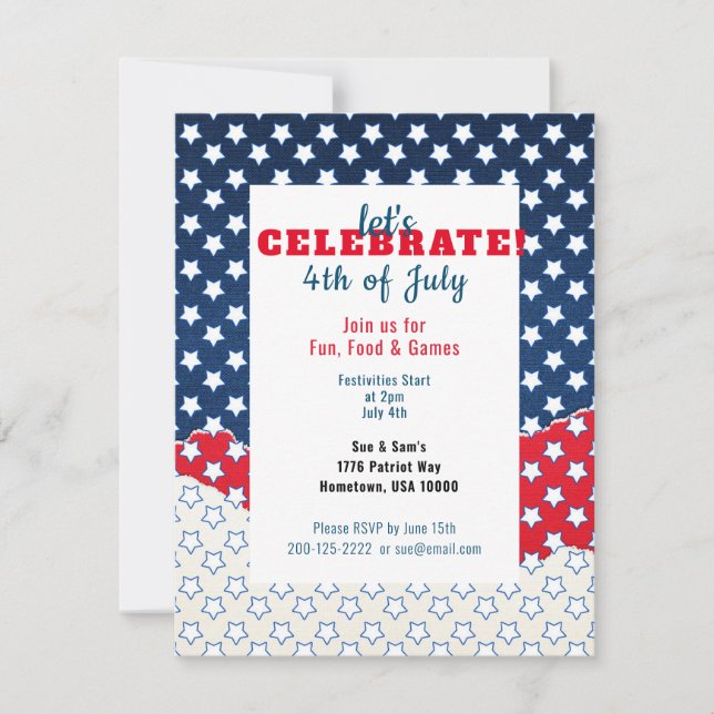 Rot Weiß und Blau mit Sternen 4. Juli (Vorderseite)