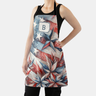 Rot-Weiß und Blau-Monogramm Schürze
