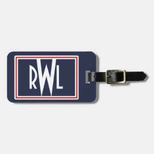 Rot-Weiß und Blau-Patriotische Rahmen Monogramm Gepäckanhänger