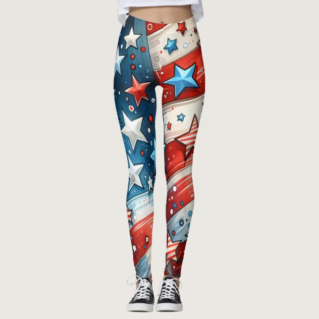 Rot, Weiß und Blau | Patriotischer Amerikanische U Leggings (Vorderseite)