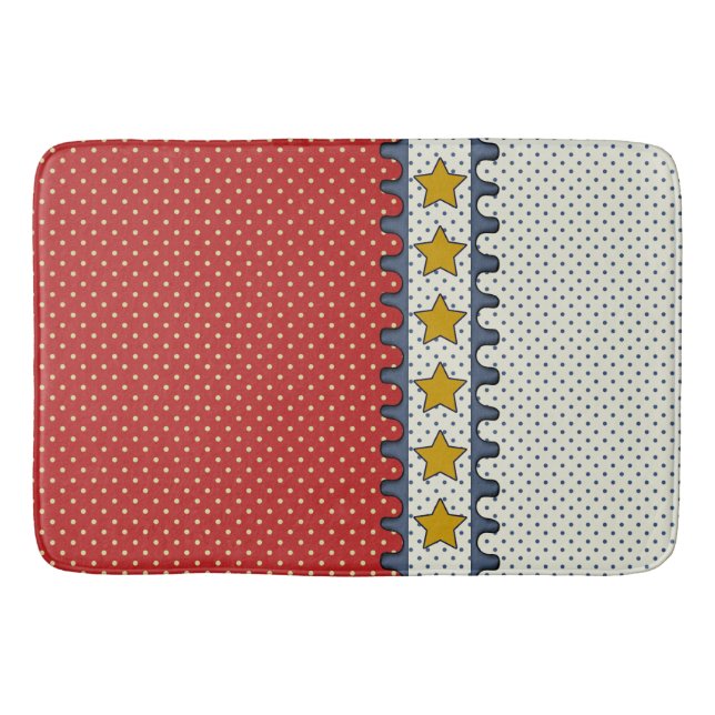 Rot, Weiß und Blau - Polka Dots, Streifen, Senf Badematte (Vorderseite)