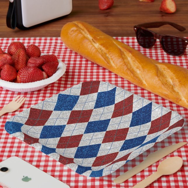 Rot, Weiß und Blau Raute 4. Juli Glitzer Pappteller (Picknick)