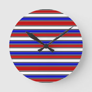 Rot, Weiß und Blau Runde Wanduhr