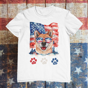 Rot Weiß und Blau Shiba Inu Hund Haustier 4. Juli T-Shirt