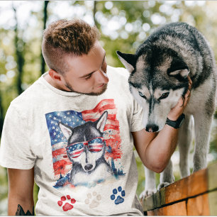 Rot Weiß und Blau Siberian Husky Hund 4. Juli T-Shirt