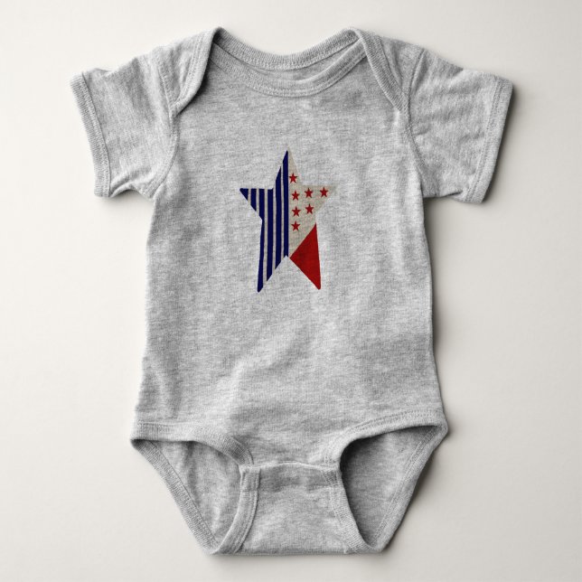 Rot-Weiß und Blau-Sterne-Shirt Baby Strampler (Vorderseite)