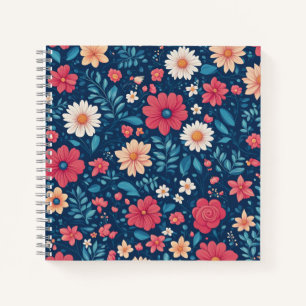 Rot-Weiß und Blau Stilvolle Blume und Foliage Notizbuch