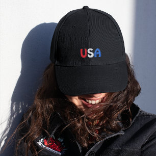 Rot Weiß und Blau USA Schwarz Bestickte Kappe