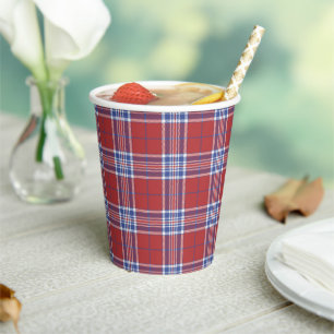 Rot Weiß und Blau USA Tartan Karo Tassen Pappbecher