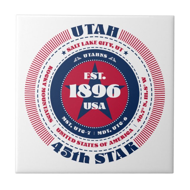 Rot, Weiß und Blau-Utah-Keramik Tile Fliese (Vorderseite)