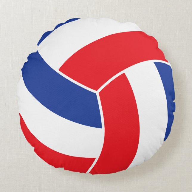 Rot, Weiß und Blau 🏐 Volleyball Rundes Kissen (Vorderseite)