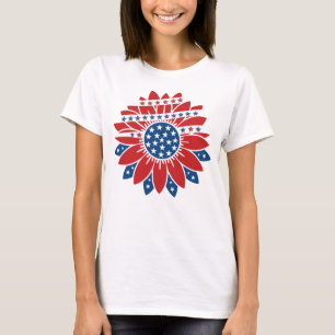 Rot-Weiß- und Blaue Blume mit Sternen T-Shirt