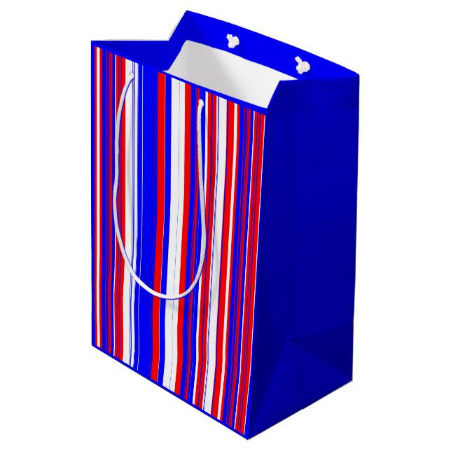 Rot-Weiß und Blaue Streifen Mittlere Geschenktüte (Rückseite Schrägansicht)