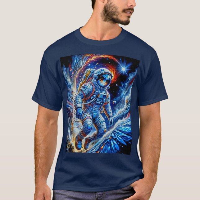 Rot, Weiß und Blauer Astronaut T-Shirt (Vorderseite)