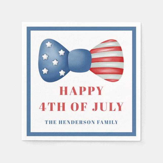 Rot, Weiß und Blauer Bow 4. Juli Serviette (Vorderseite)