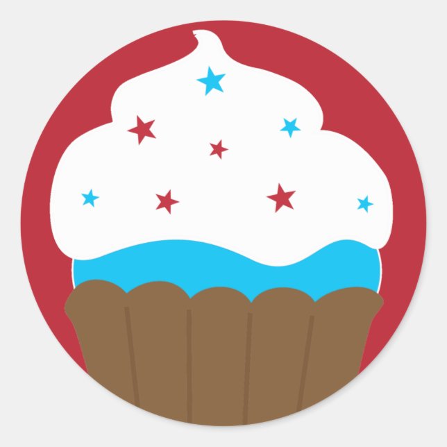 Rot-Weiß und Blauer Cupcake Runder Aufkleber (Vorderseite)