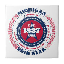 Rot, Weiß und Blauer Michigan Keramik Tile