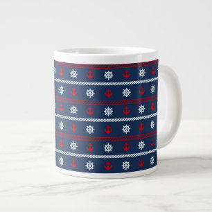Rot-Weiß- und Blauer Ozean-Muster Jumbo-Tasse