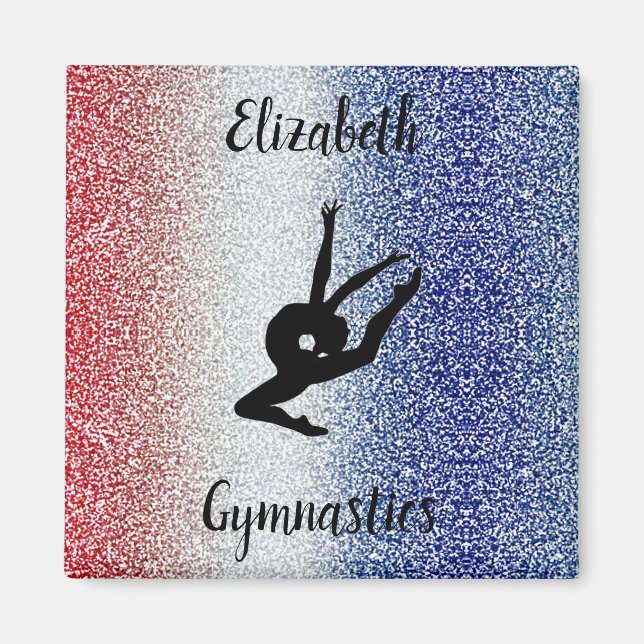 Rot-Weiß- und BlauSparkle-Gymnastik Personalisiert Magnet (Vorne)
