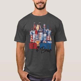 Rot Weiß und Brauen Lustiges Biertrinken USA-Flagg T-Shirt