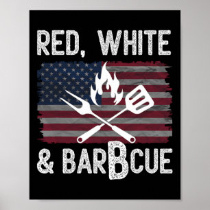 Rot Weiß Und Byrbcue Bbq Patriotisch 4. Juli USA Poster