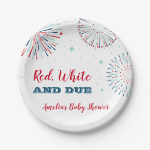 Rot, Weiß und Due-Baby-Dusche Teller