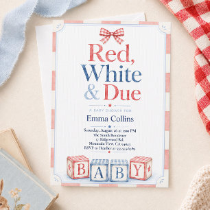 Rot Weiß und Fällig Baby-Blöcke Sommer-Baby-Party Einladung