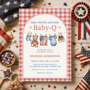 Rot Weiß und Fällig Baby-Q Wäscheleine Babyparty Einladung