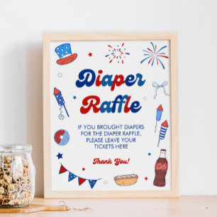 Rot Weiß und Fällig Baby Shower Windel Raffle Post Poster