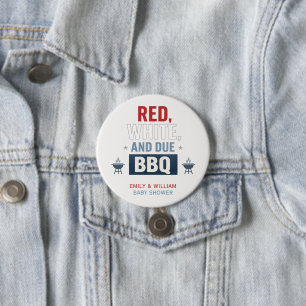 Rot Weiß und fällig BBQ Baby Shower Button