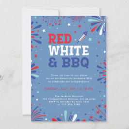 Rot weiß und GRILLEN 4. july patriotische Feuerwer Einladung