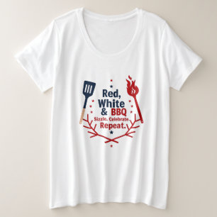 Rot, Weiß und GRILLEN Plus Größe Shirt - Patriotis