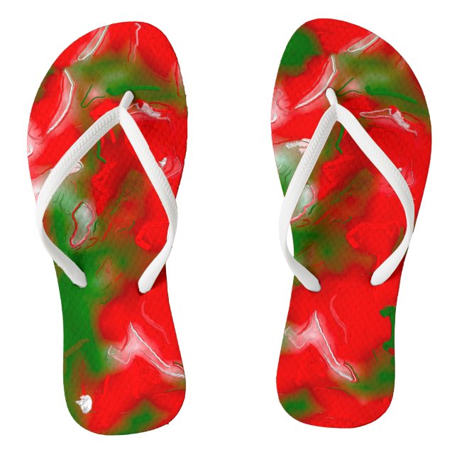 Rot, Weiß und Grün Abstrakt Flip Flops (Fußbett)