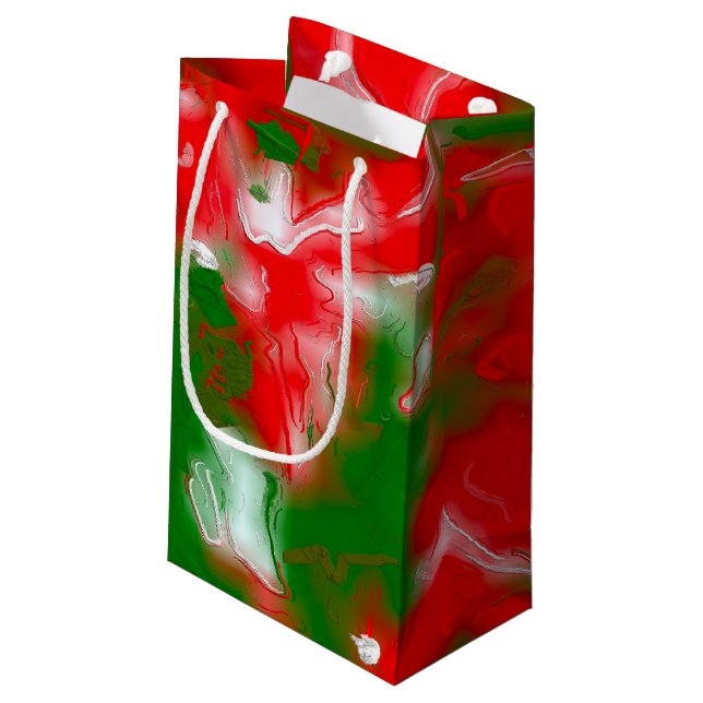 Rot, Weiß und Grün Abstrakt Kleine Geschenktüte (Rückseite Schrägansicht)