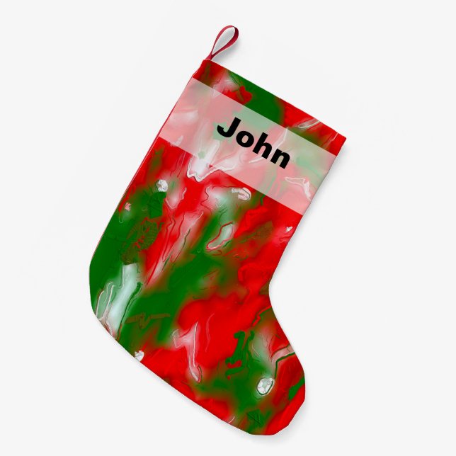 Rot, Weiß und Grün Abstrakt Kleiner Weihnachtsstrumpf (Vorderansicht (hängend))