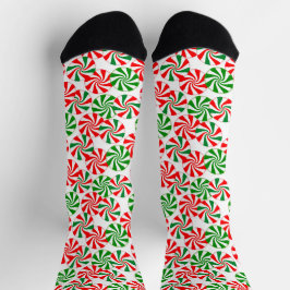 Rot, Weiß und Grün Peppermint Candy Swirl Socken